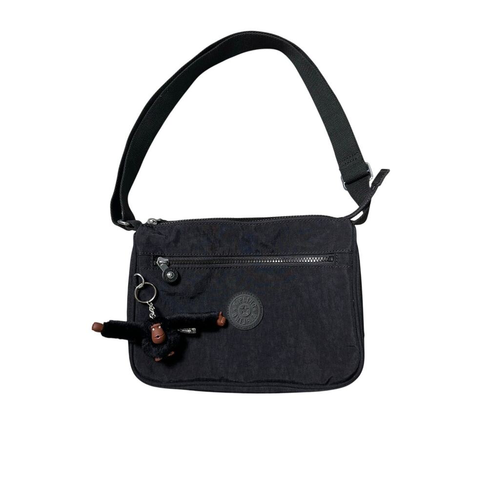 Kipling Black Nylon Crossbody Bag with Monkey Keychain